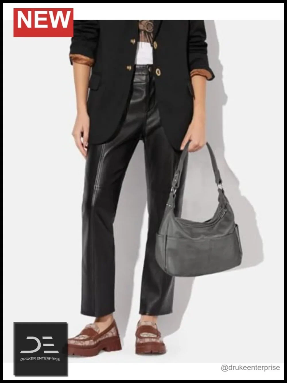 Genuine Leather Hobo Handbag Crossbody Shoulder Bag with Double Zipper Pockets